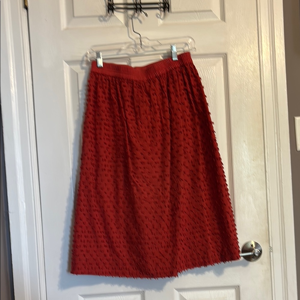 J. Crew Red Smocked A-Line Midi Skirt with Pockets
